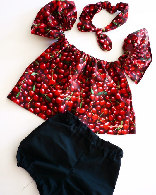 Baby Girl Set, Baby girl clothes, Baby outfit, baby sunsuit, Photography prop, Cherry, Red, Birthday outfit,baby shower gift,summer baby