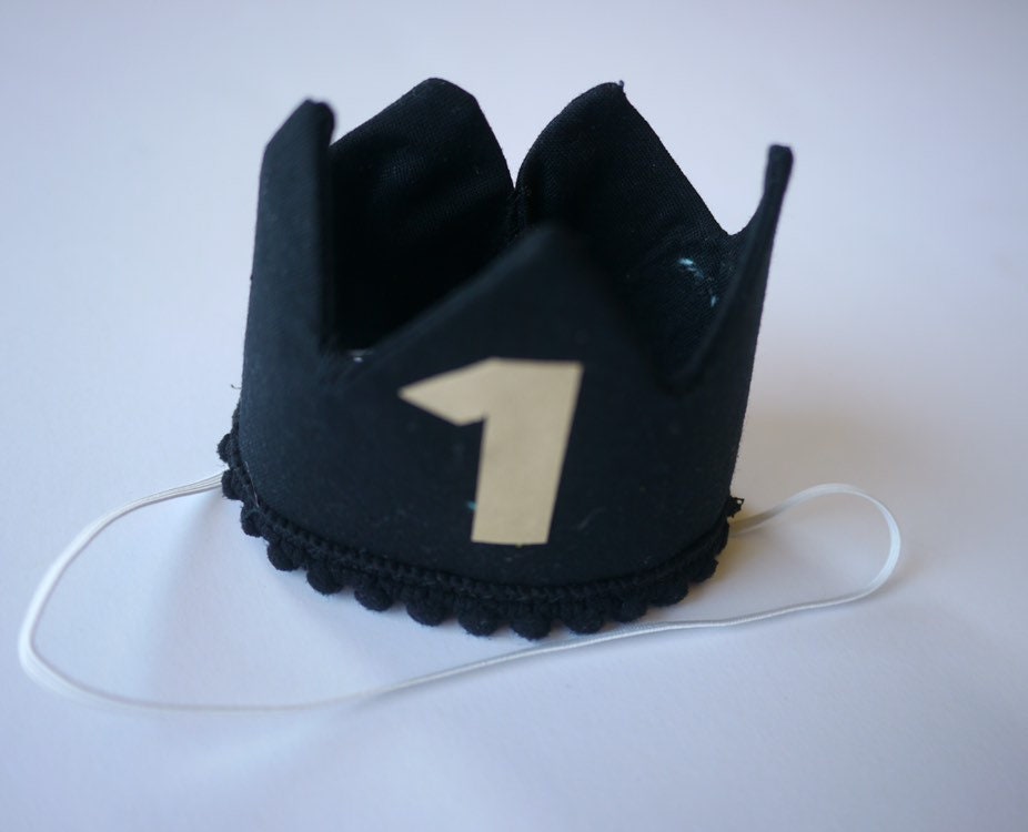 Black Birthday party crown, black party decor, boy Birthday, Girl Birthday party crown, first birthday crown