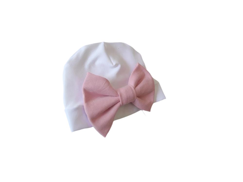 Baby girl newborn hospital hat with choice of bow colour