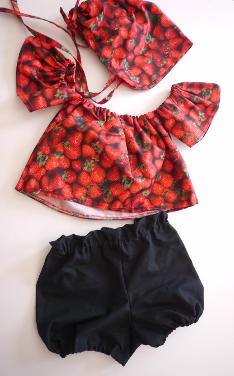 Baby Girl Set, Baby girl clothes, Baby outfit, baby sunsuit, Photography prop, Strawberry, Red, Birthday outfit,baby shower gift,summer baby