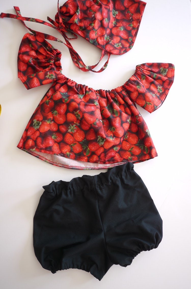 Baby Girl Set, Baby girl clothes, Baby outfit, baby sunsuit, Photography prop, Strawberry, Red, Birthday outfit,baby shower gift,summer baby