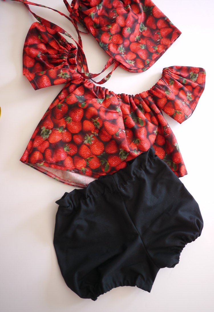 Baby Girl Set, Baby girl clothes, Baby outfit, baby sunsuit, Photography prop, Strawberry, Red, Birthday outfit,baby shower gift,summer baby