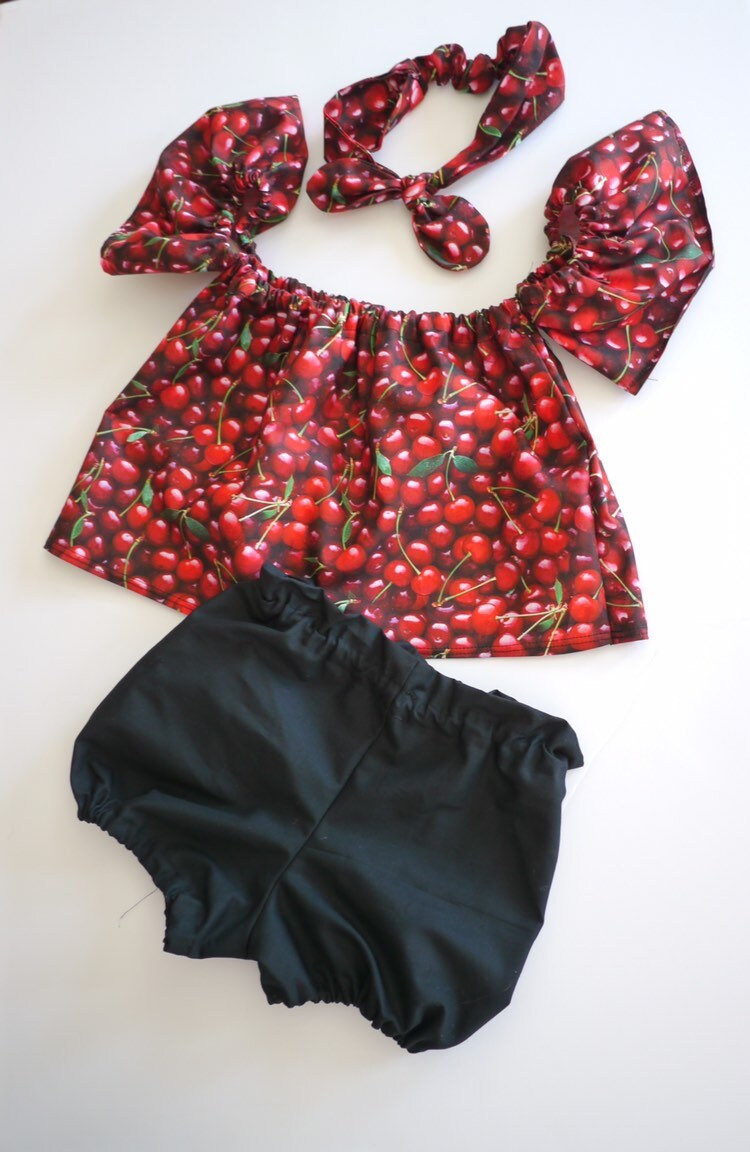 Baby Girl Set, Baby girl clothes, Baby outfit, baby sunsuit, Photography prop, Cherry, Red, Birthday outfit,baby shower gift,summer baby