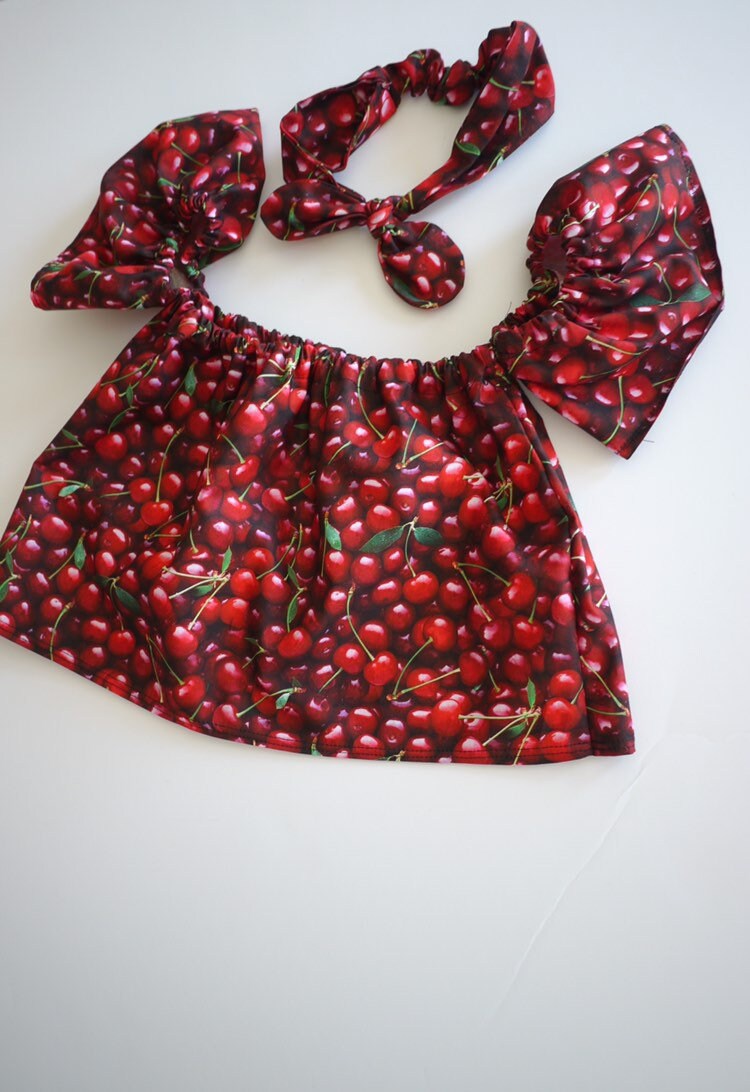 Cherry off shoulder top, girls cherry crop top, toddler summer crop top, coming home outfits, lemonade birthday, baby outfits, off shoulder
