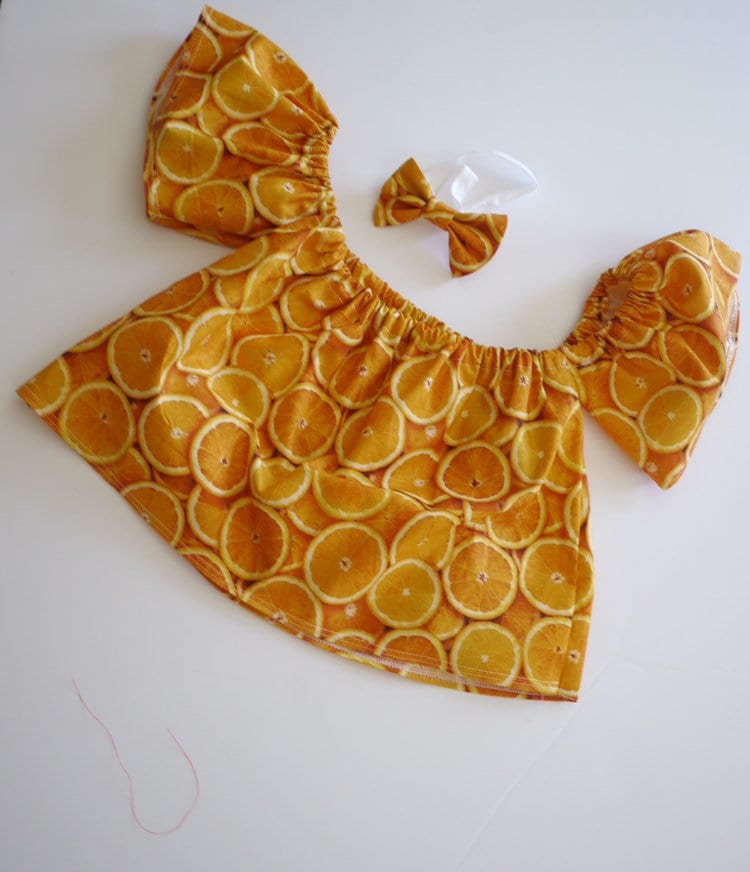 Fruit off shoulder top, girls orange crop top, toddler summer crop top, coming home outfits, orange birthday, baby outfits, off shoulder