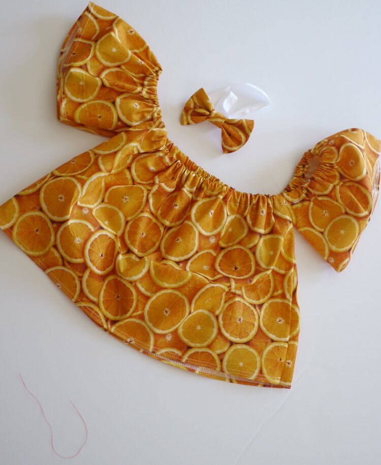 Fruit off shoulder top, girls orange crop top, toddler summer crop top, coming home outfits, orange birthday, baby outfits, off shoulder