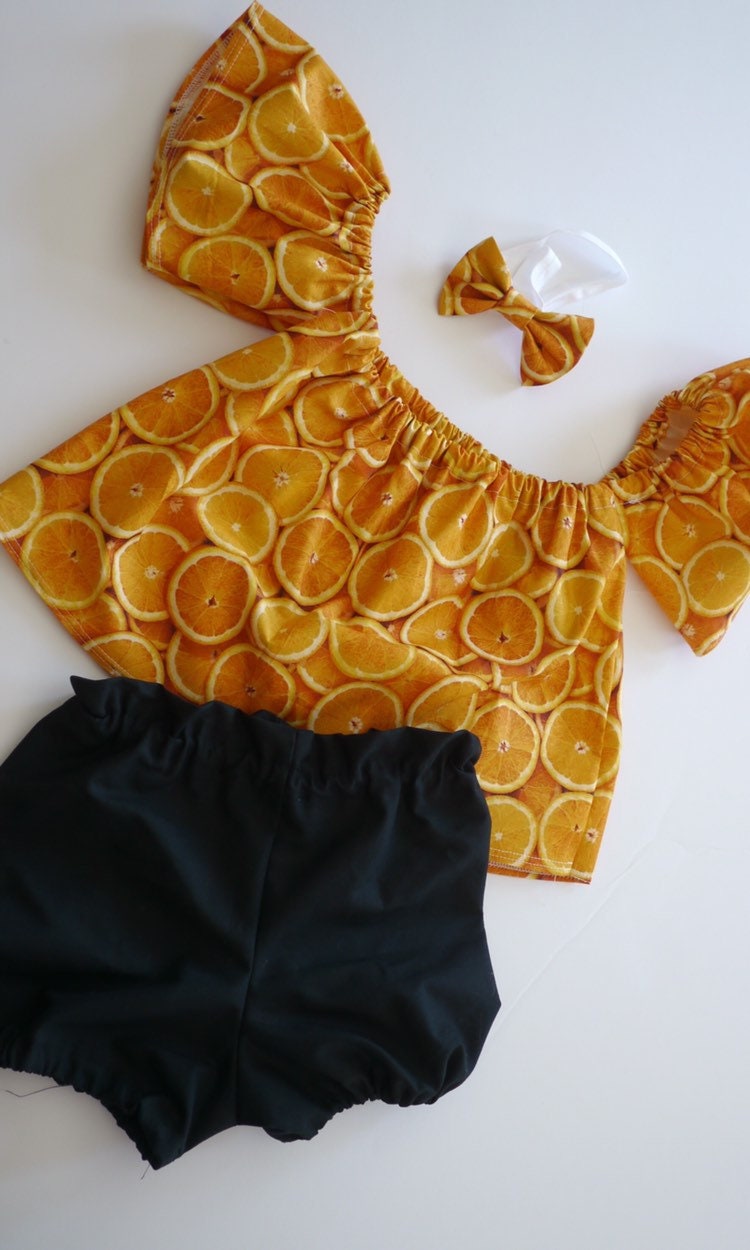 Baby Girl Set, Baby girl clothes, Baby outfit, baby sunsuit, Photography prop, Fruit, Orange, Birthday outfit,baby shower gift,summer baby