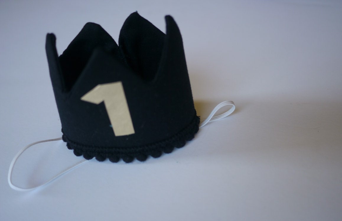 Black Birthday party crown, black party decor, boy Birthday, Girl Birthday party crown, first birthday crown