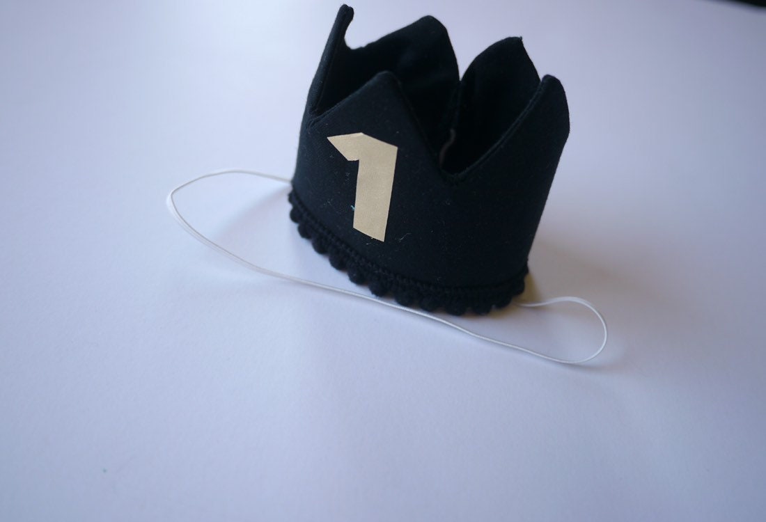 Black Birthday party crown, black party decor, boy Birthday, Girl Birthday party crown, first birthday crown