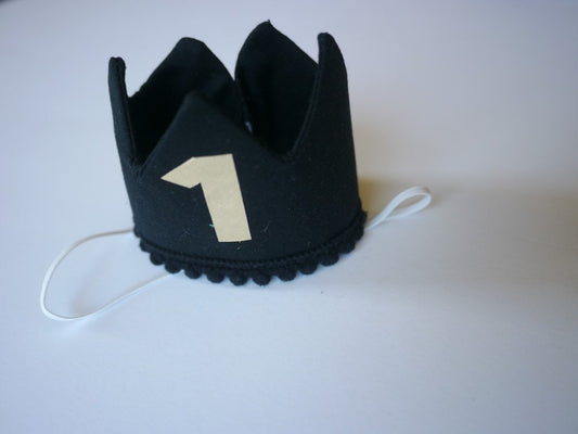 Black Birthday party crown, black party decor, boy Birthday, Girl Birthday party crown, first birthday crown