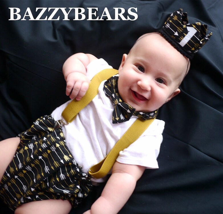 Wild things birthday outfit, wild things 1st birthday, wild things cake smash outfit, bowtie suspender set, black and gold birthday