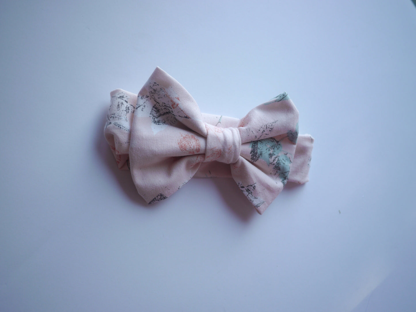 Blush Linen: baby bow, blush linen bow, pink linen bow, pink infant bow, blush headband, rose pink cotton headband