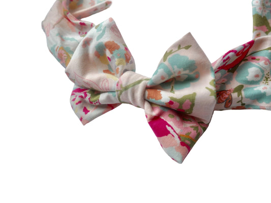 Baby Girl Headband- Pink floral Spring Headband - summer Headwrap - Cotton Headband for Babies