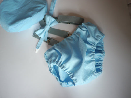 Gray Cake Smash Boy First Birthday super soft cotton dark gray Diaper Cover, light gray Suspenders, bow tie light gray color.