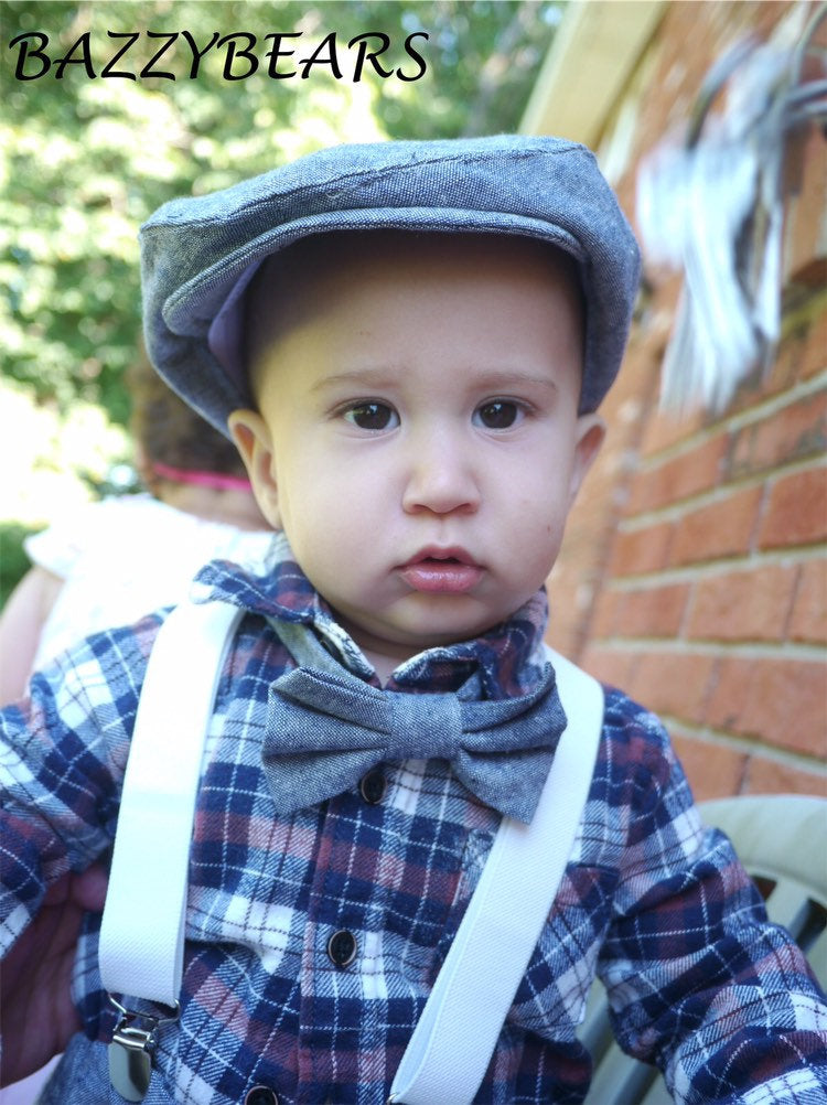 Light denim sitter set - baby boy photo prop - baby clothes - vintage style - flat cap - cake smash outfit