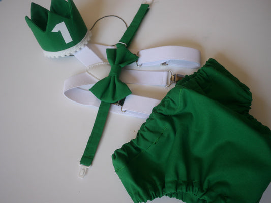 Baby Boy Green Cake Smash Outfit -- Baby Boy First Birthday Outfit Green