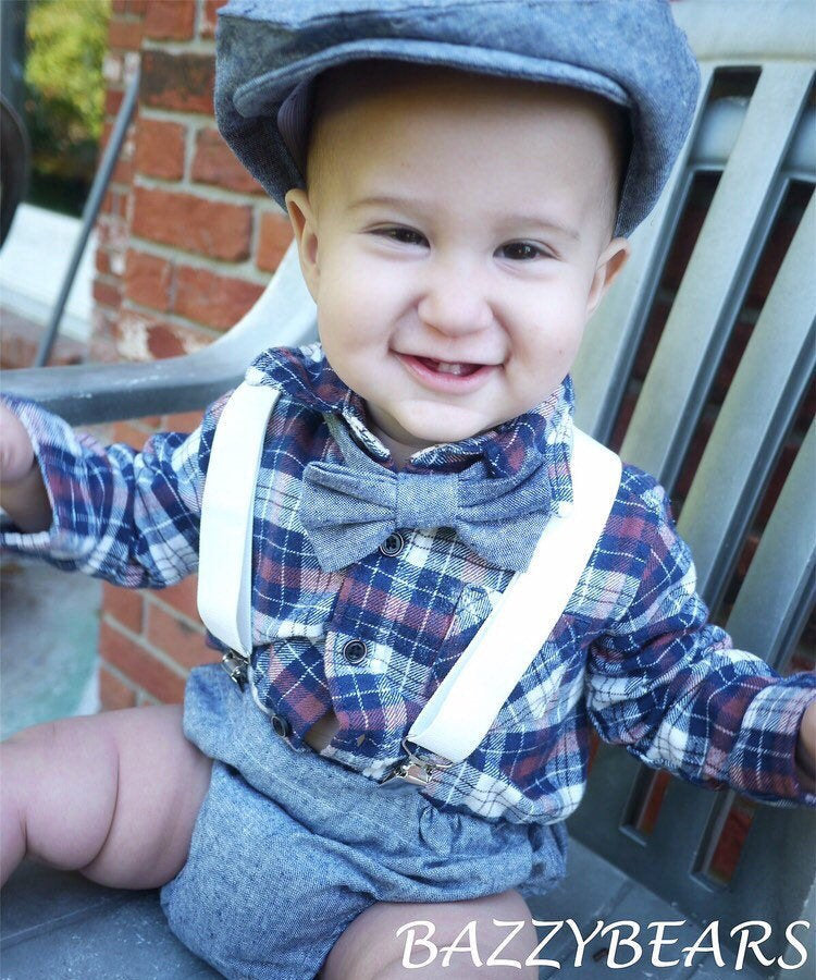 Light denim sitter set - baby boy photo prop - baby clothes - vintage style - flat cap - cake smash outfit