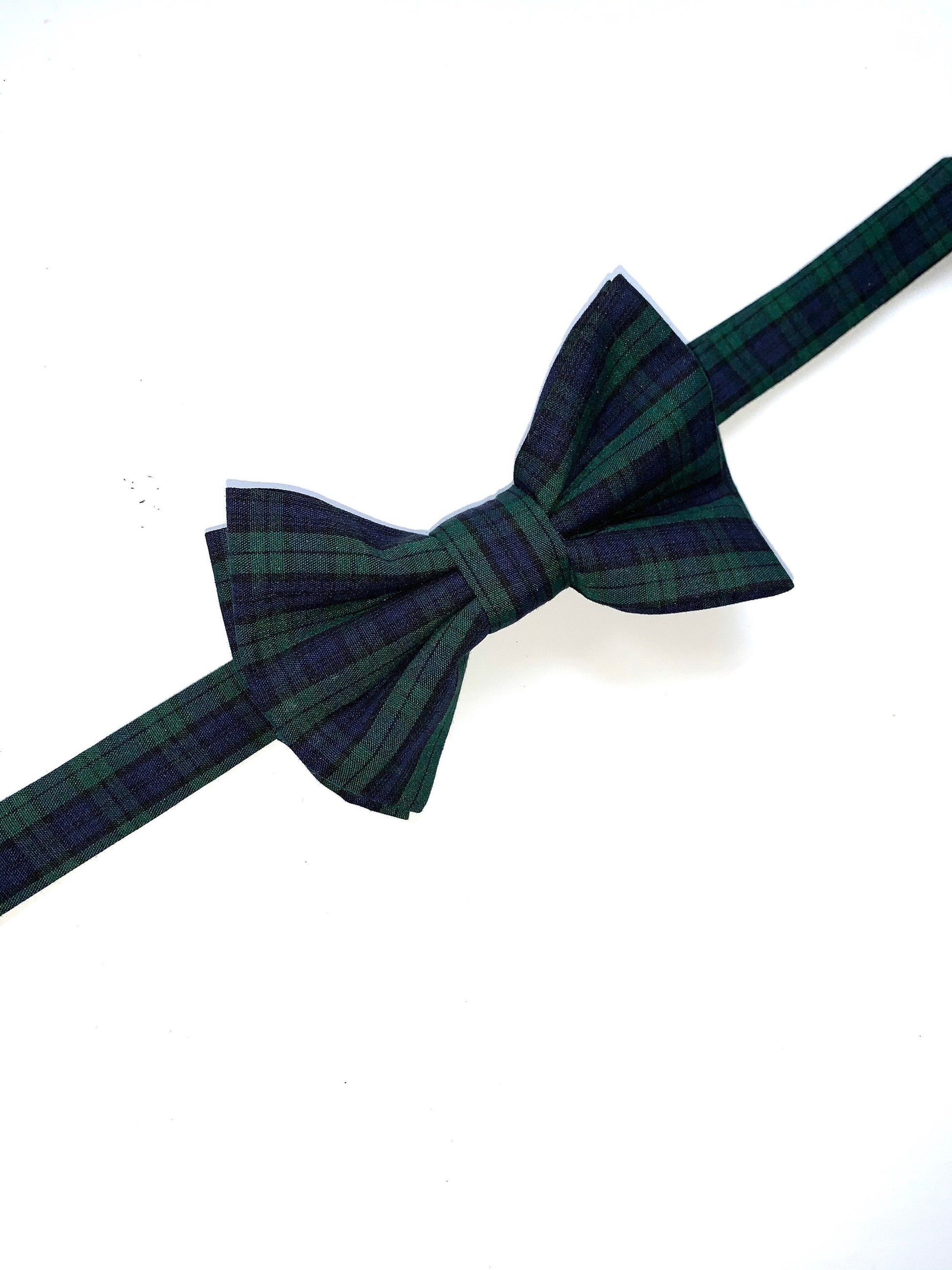 Green navy plaid bow tie