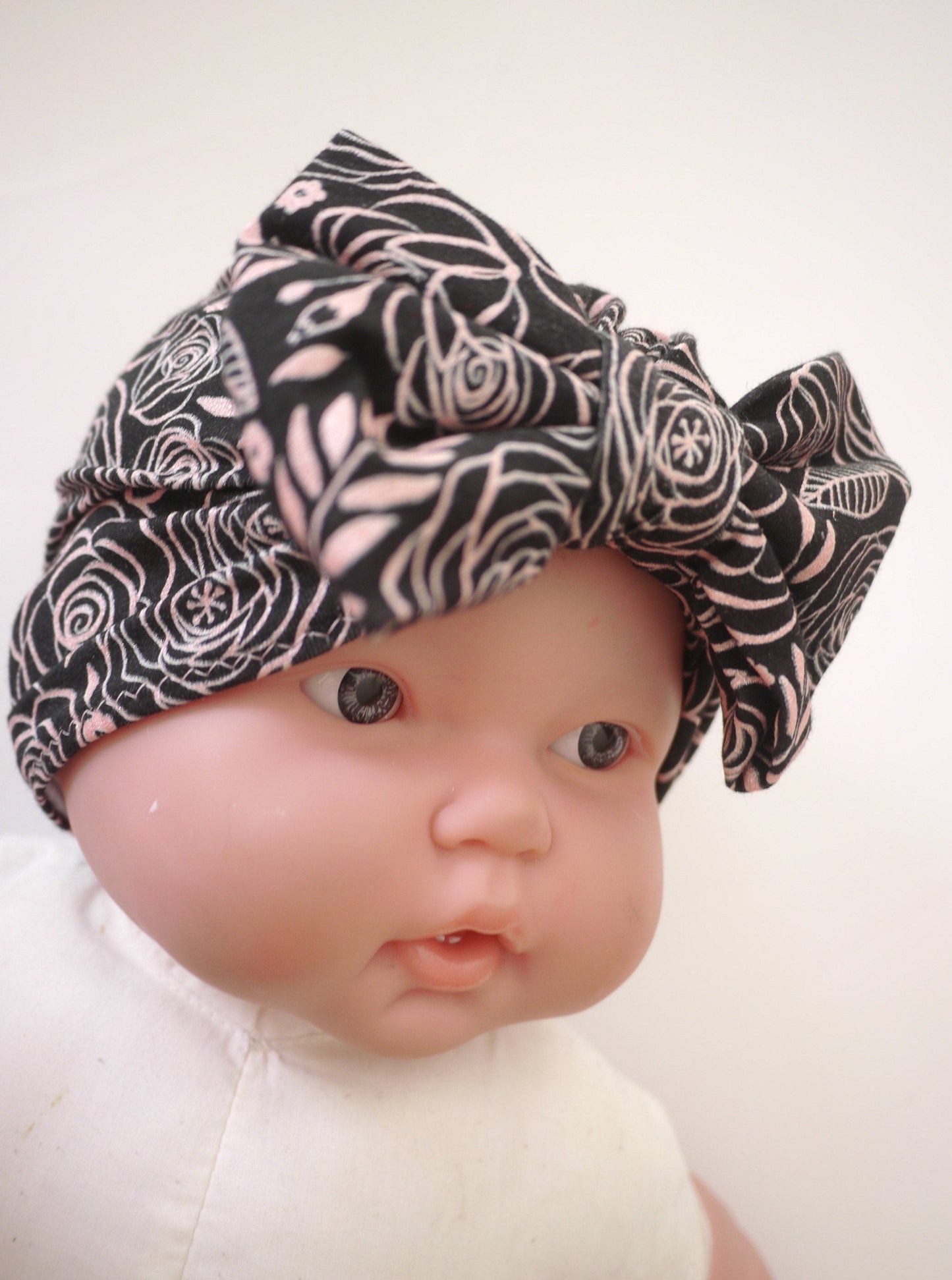 Newborn Cotton Knit Pullover Rose Hat With Bow For Infant And Toddler Head Protection