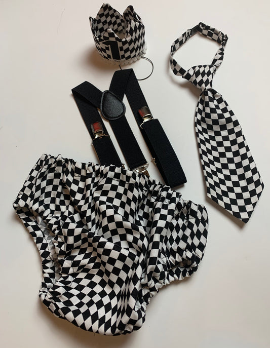 First Birthday Cake Smash Outfit Racing car Red Black yellow Car flames Diaper Cover neck Tie for Baby Boy racing cake smash