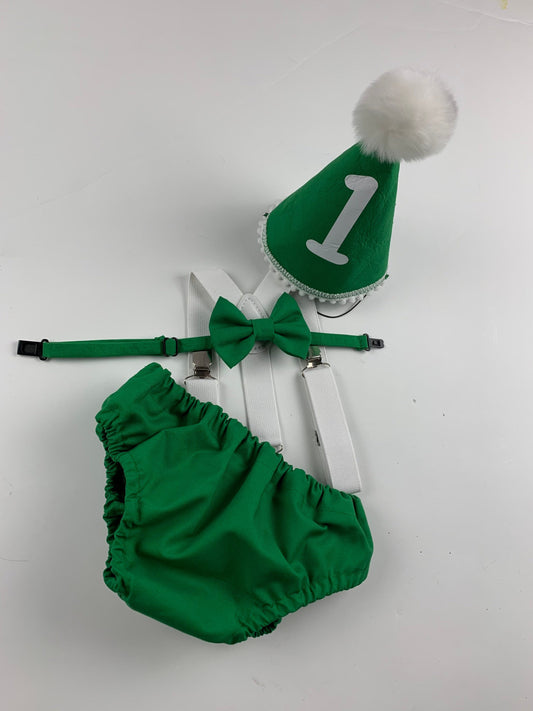 Baby Boy Green Cake Smash Outfit -- Baby Boy First Birthday Outfit Green