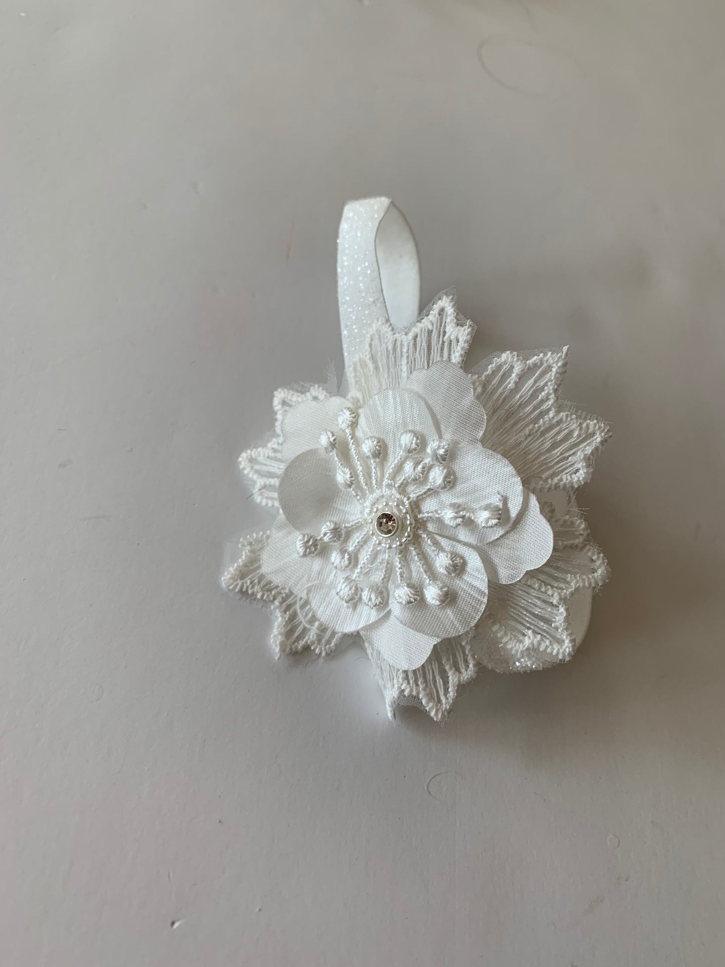 White Baptism headband, Christening headband, Baby girl Headband, newborn headband