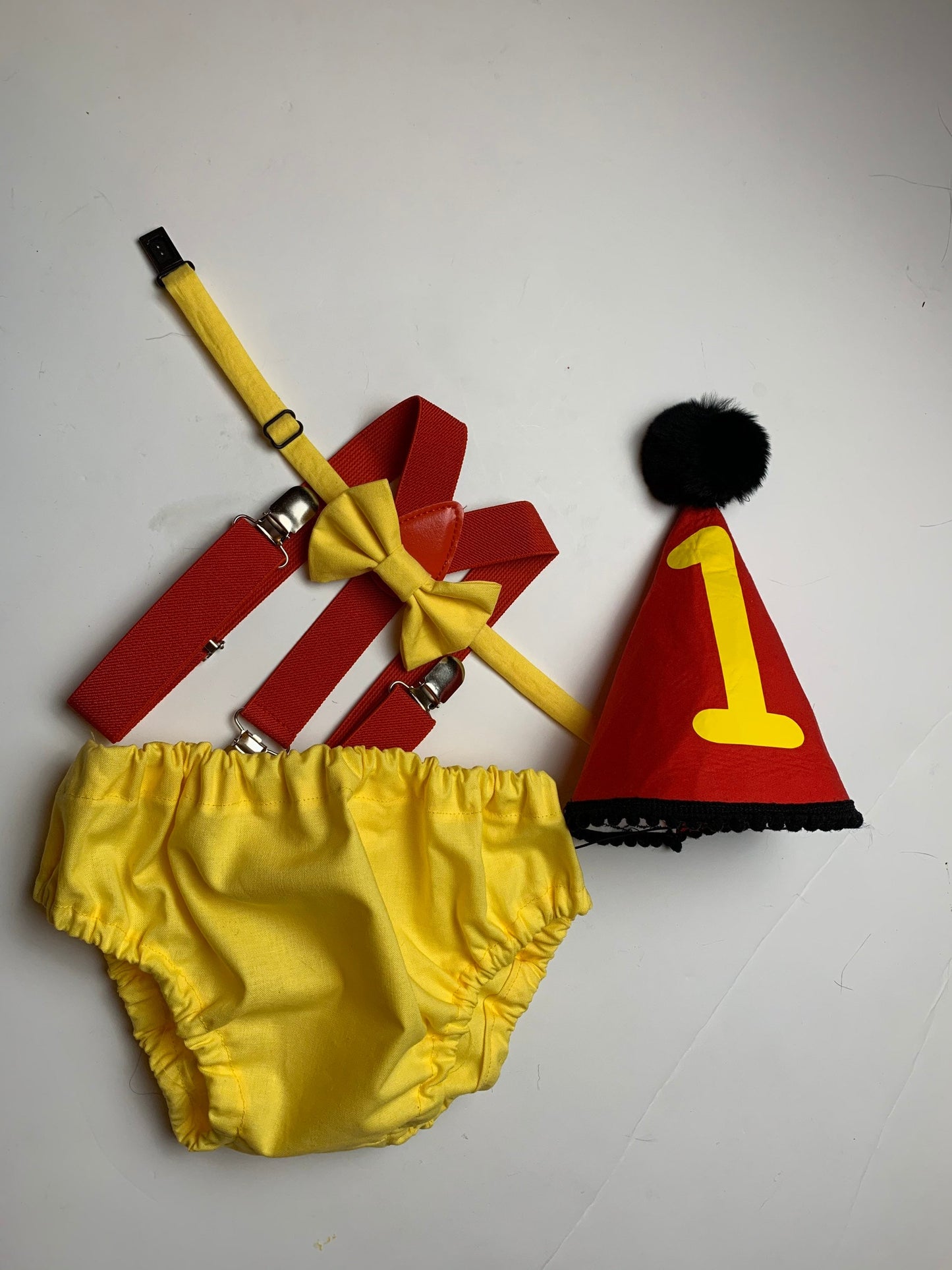 Baby Boy Yellow Cake Smash Outfit -- Baby Boy First Birthday Outfit Yellow and Red