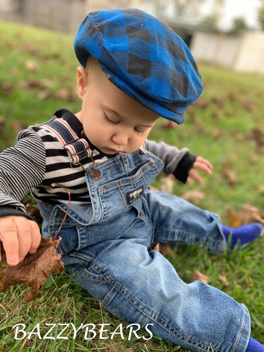 Blue plaid Flat Cap Jeff Paddy Irish Driving English Gatsby Mens Ivy Hunting Scally Bunnet English Dai Newsboy Hat Baby flat cap boy