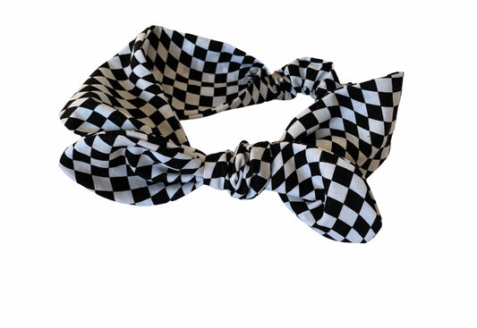 checkered flag top knot head wrap/baby headbands/knit headbands/toddler headbands/baby girl bow/newborn headband