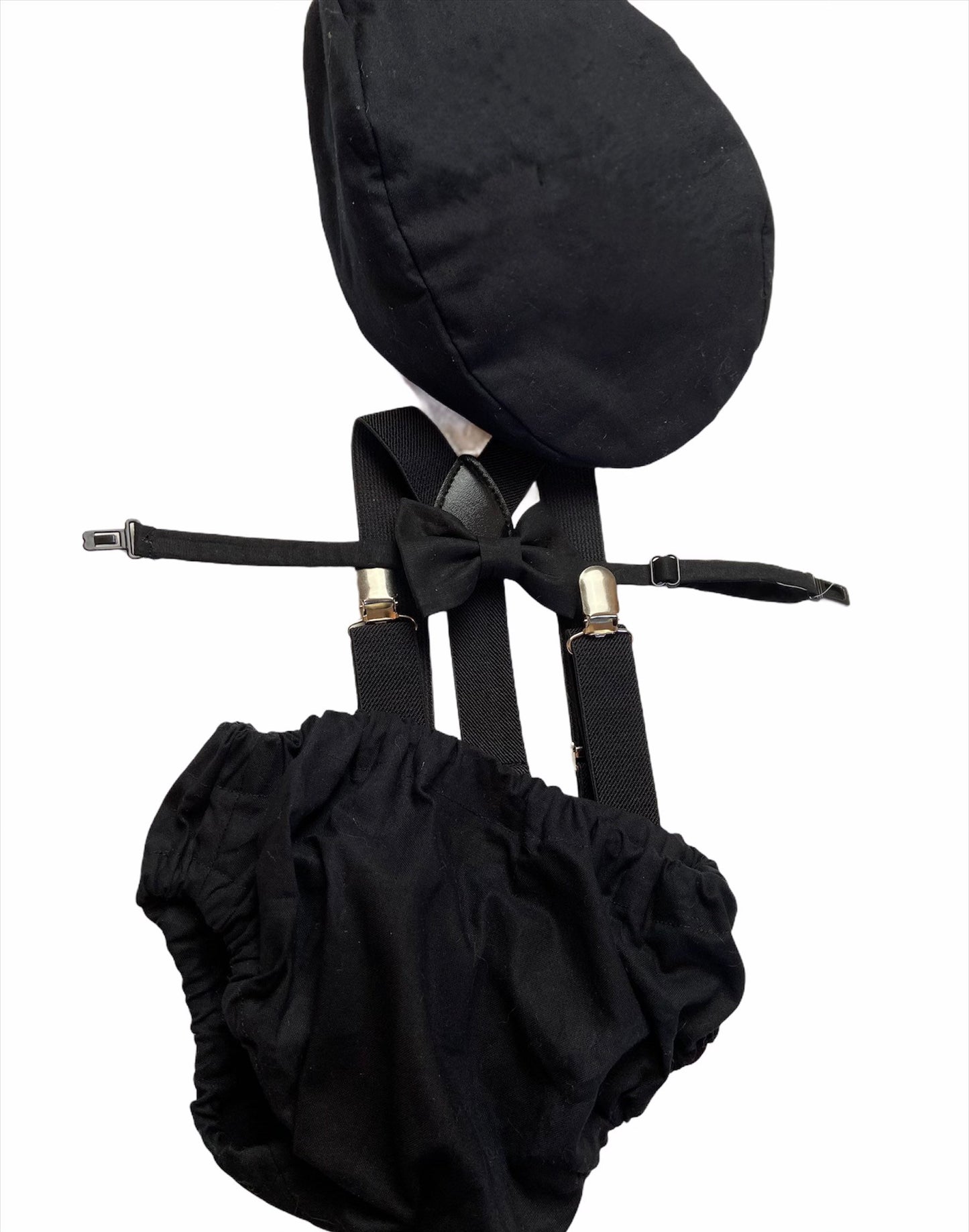 Cake Smash Boy First Birthday super soft black cotton Diaper Cover,black Suspenders,black bow tie, Birthday Photoshoot