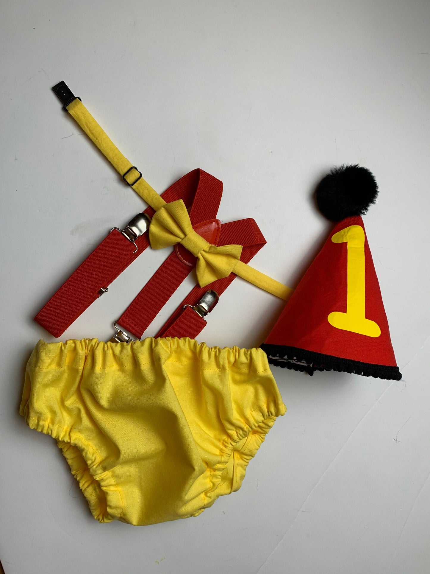Baby Boy Yellow Cake Smash Outfit -- Baby Boy First Birthday Outfit Yellow and Red
