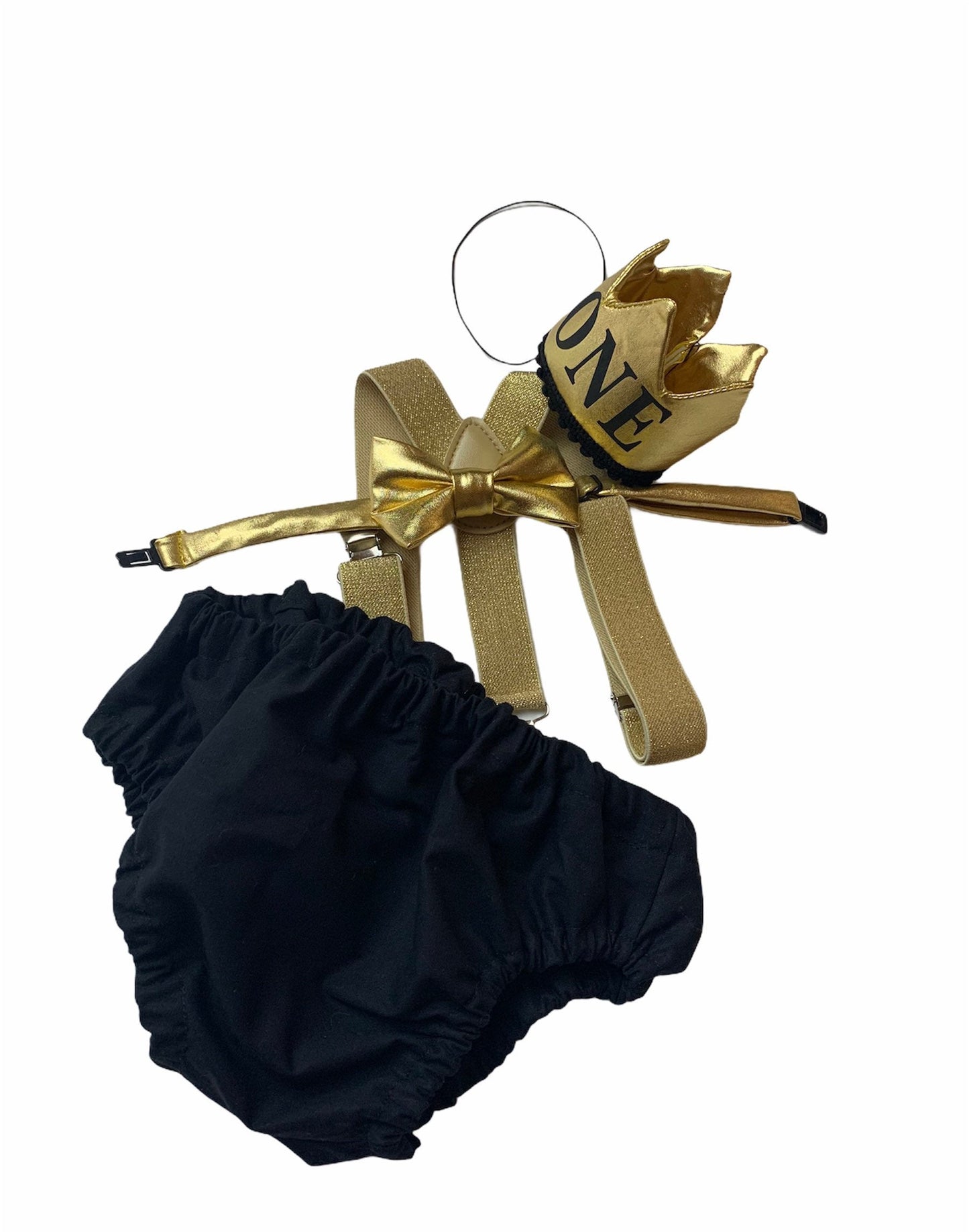 King of the wild things first birthday cake smash outfit in gold and black