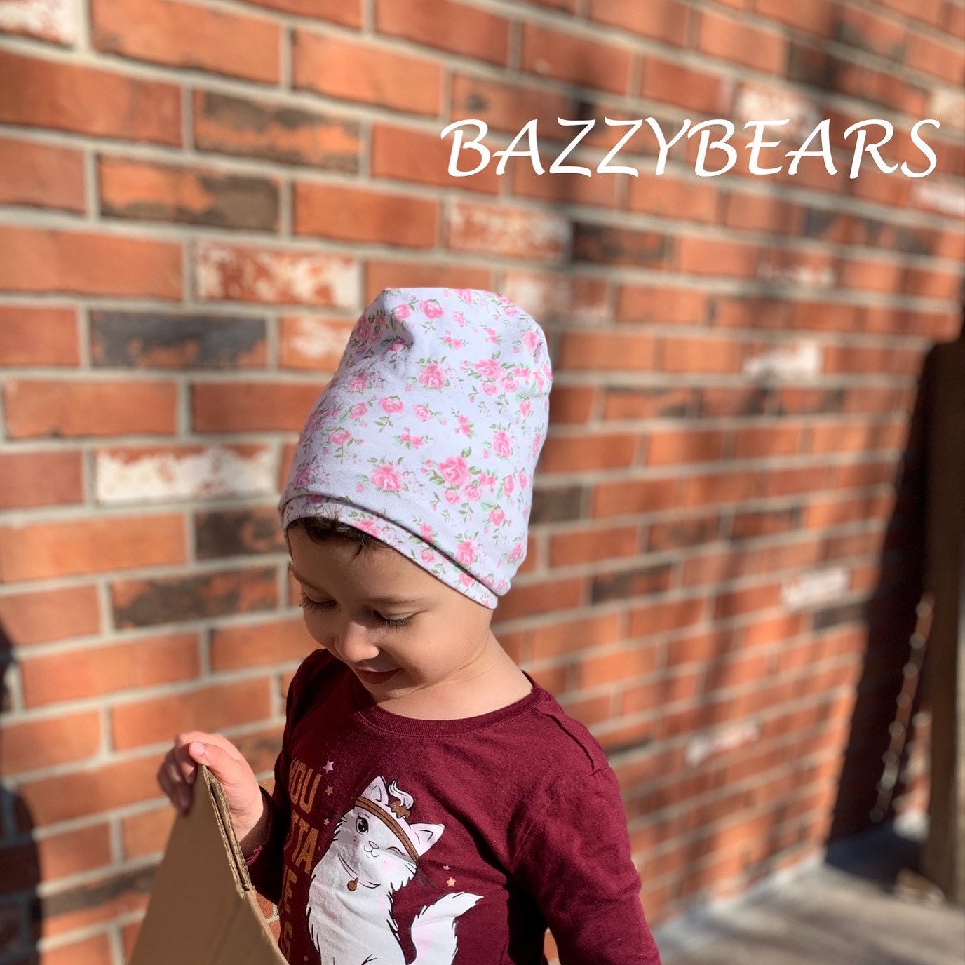 ROSE pink baby girl slouchy beanie. Toddler kids all season toque. Handmade with super soft, extra stretchy eco-friendly bamboo cotton.