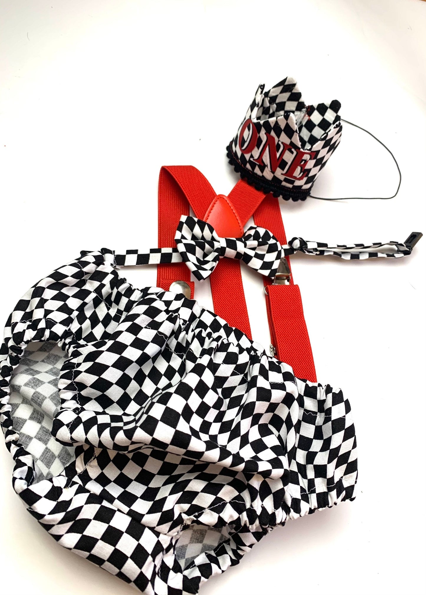 First Birthday Cake Smash Outfit Racing car Red Black yellow Car flames Diaper Cover bow Tie for Baby Boy racing cake smash