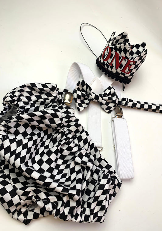 First Birthday Cake Smash Outfit Racing car Red Black yellow Car flames Diaper Cover bow Tie for Baby Boy racing cake smash