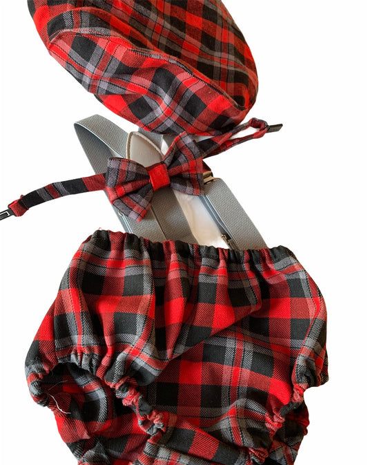 Cake Smash Outfit Boy Girl Buffalo Plaid Set or Buy the Piece Diaper Cover Bow Tie Suspenders Boys First 1st Birthday Plaid Photoshoot