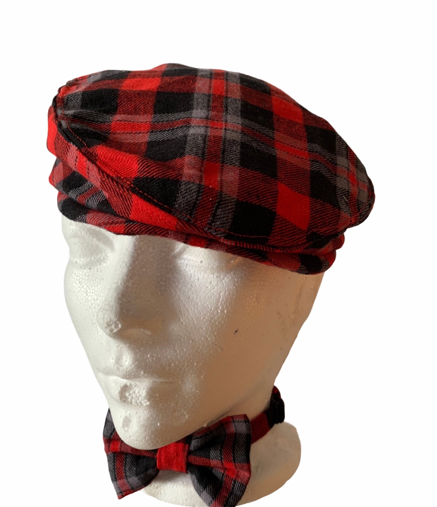 Red, grey and Black Buffalo Check Flat Cap for Father and son Christmas photos