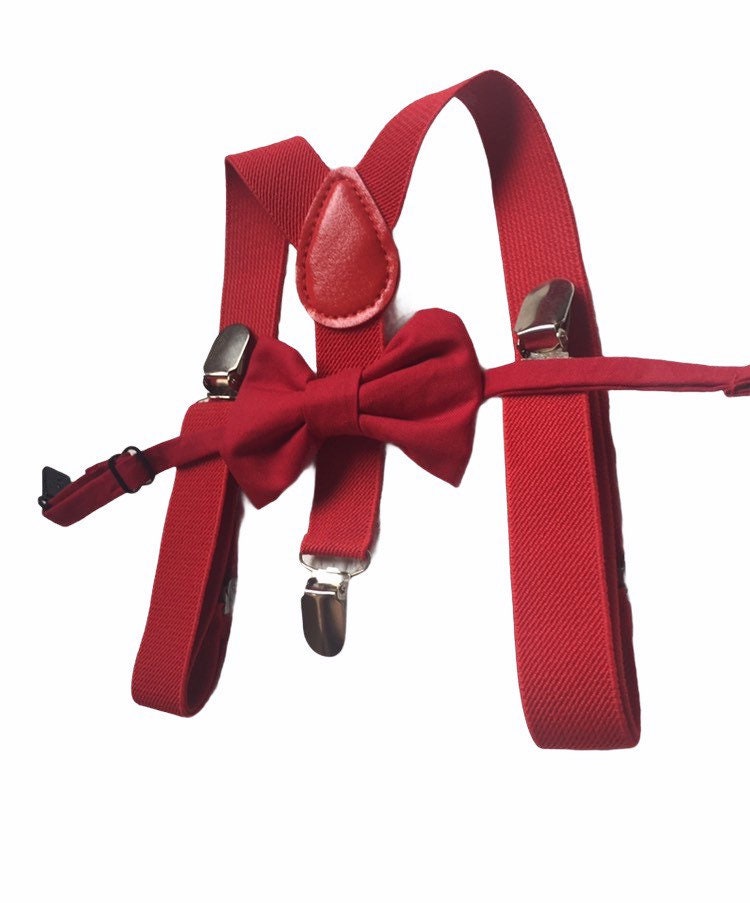 RED Bow tie and suspenders, Boys, Kids, Child, Ring Bearer Gift, Apple, Crimson, Red Suspenders,m, Red Braces