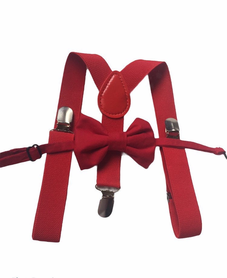 RED Bow tie and suspenders, Boys, Kids, Child, Ring Bearer Gift, Apple, Crimson, Red Suspenders,m, Red Braces