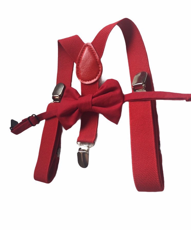 RED Bow tie and suspenders, Boys, Kids, Child, Ring Bearer Gift, Apple, Crimson, Red Suspenders,m, Red Braces