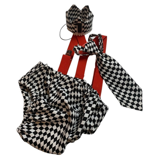 First Birthday Cake Smash Outfit Racing car Red Black yellow Car flames Diaper Cover neck Tie for Baby Boy racing cake smash