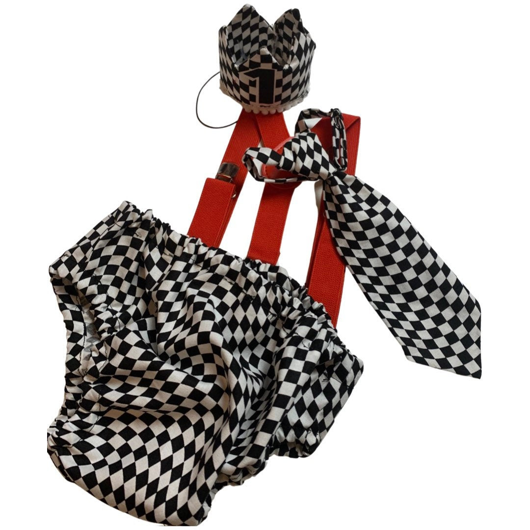 First Birthday Cake Smash Outfit Racing car Red Black yellow Car flames Diaper Cover neck Tie for Baby Boy racing cake smash