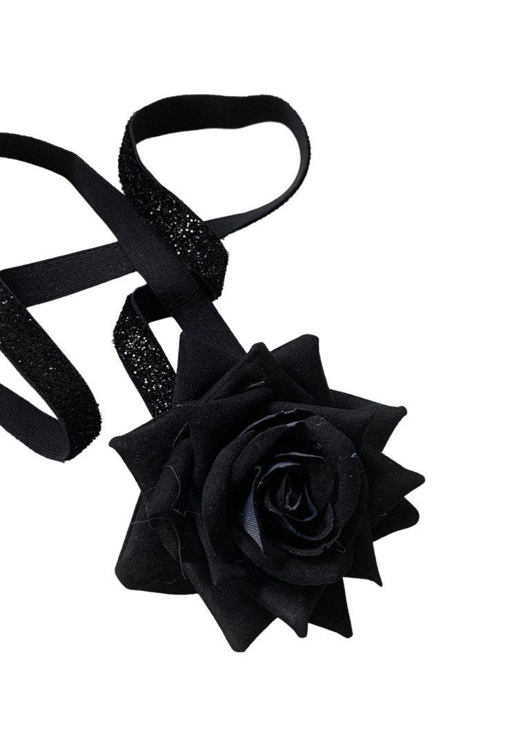 Black Rose Headband, Black Flower Headband, Nylon Headband, Baby Headband Wedding Bow, Newborn Headband, Baby Shower