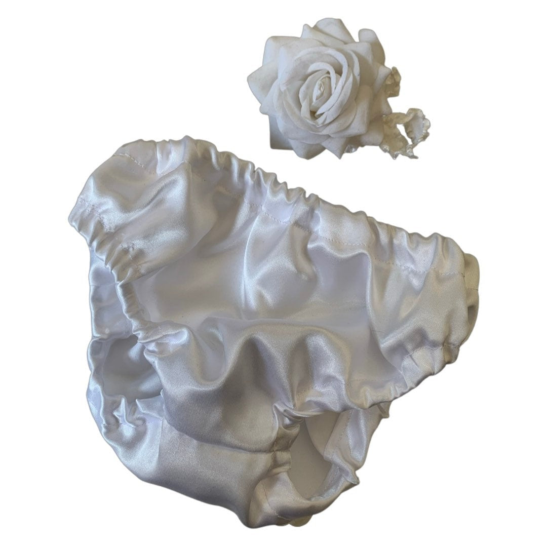 White Satin Bloomer & Matching Headband