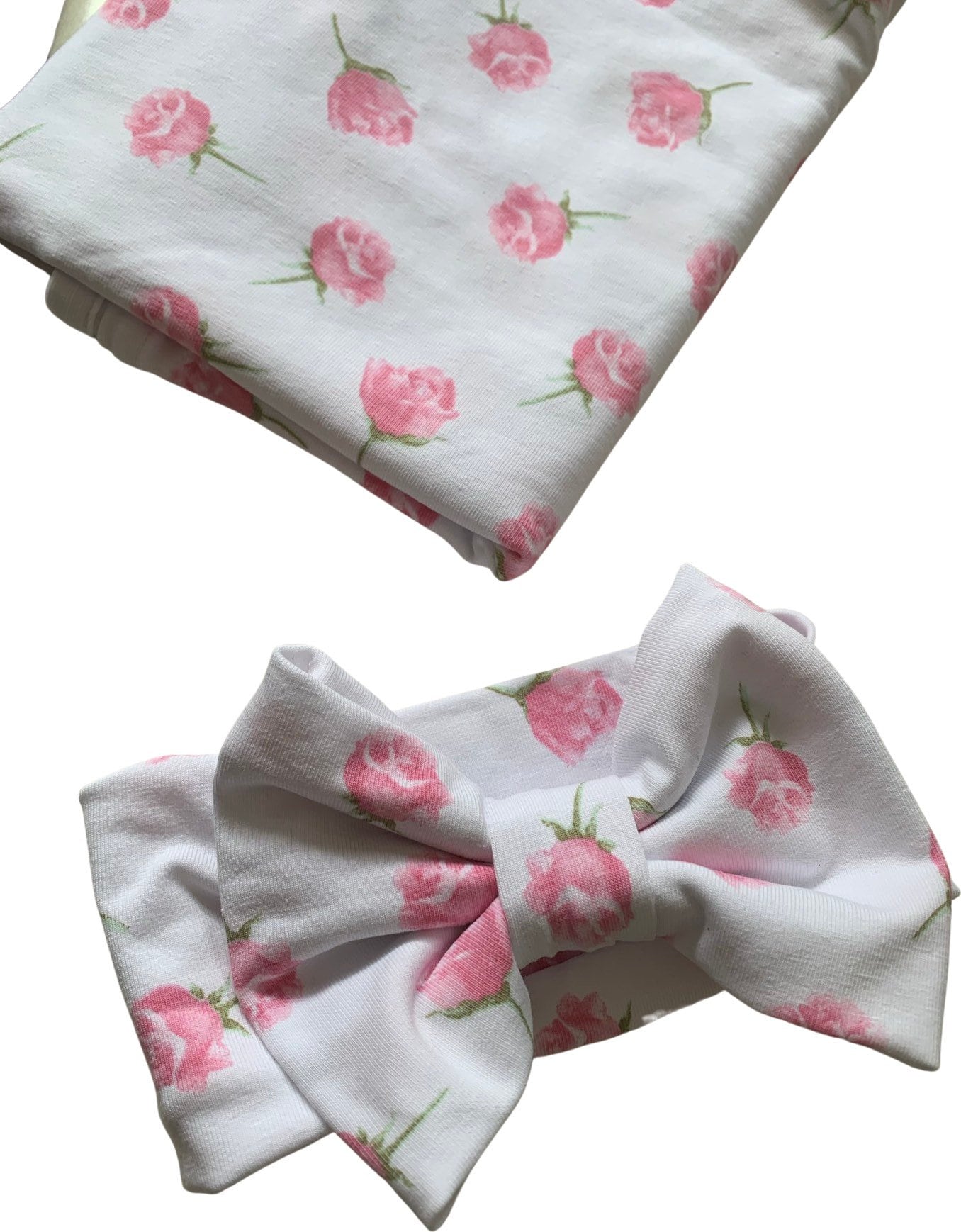 Rose Baby Swaddle Blanket with bow headband