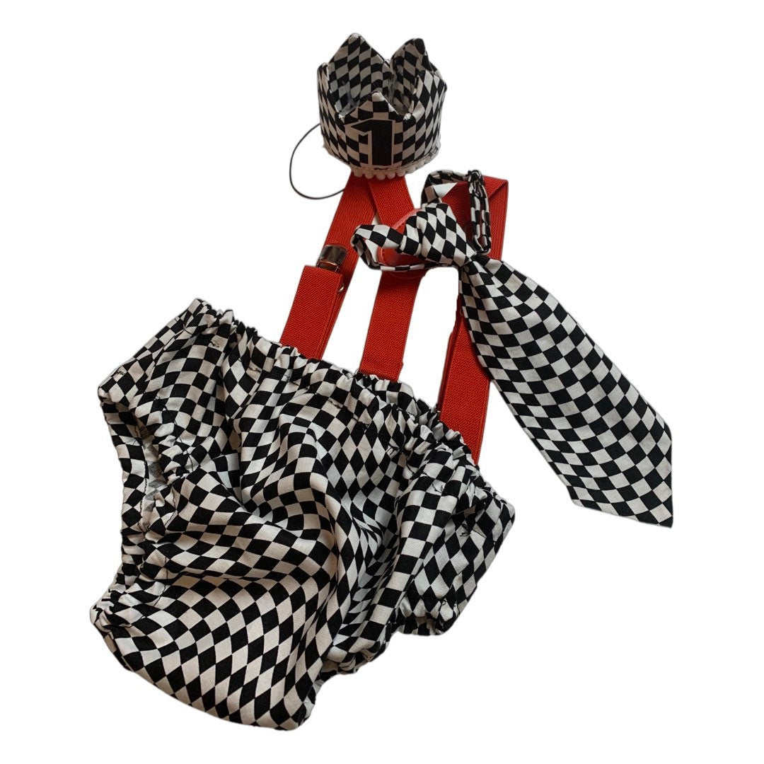 First Birthday Cake Smash Outfit Racing car Red Black yellow Car flames Diaper Cover neck Tie for Baby Boy racing cake smash