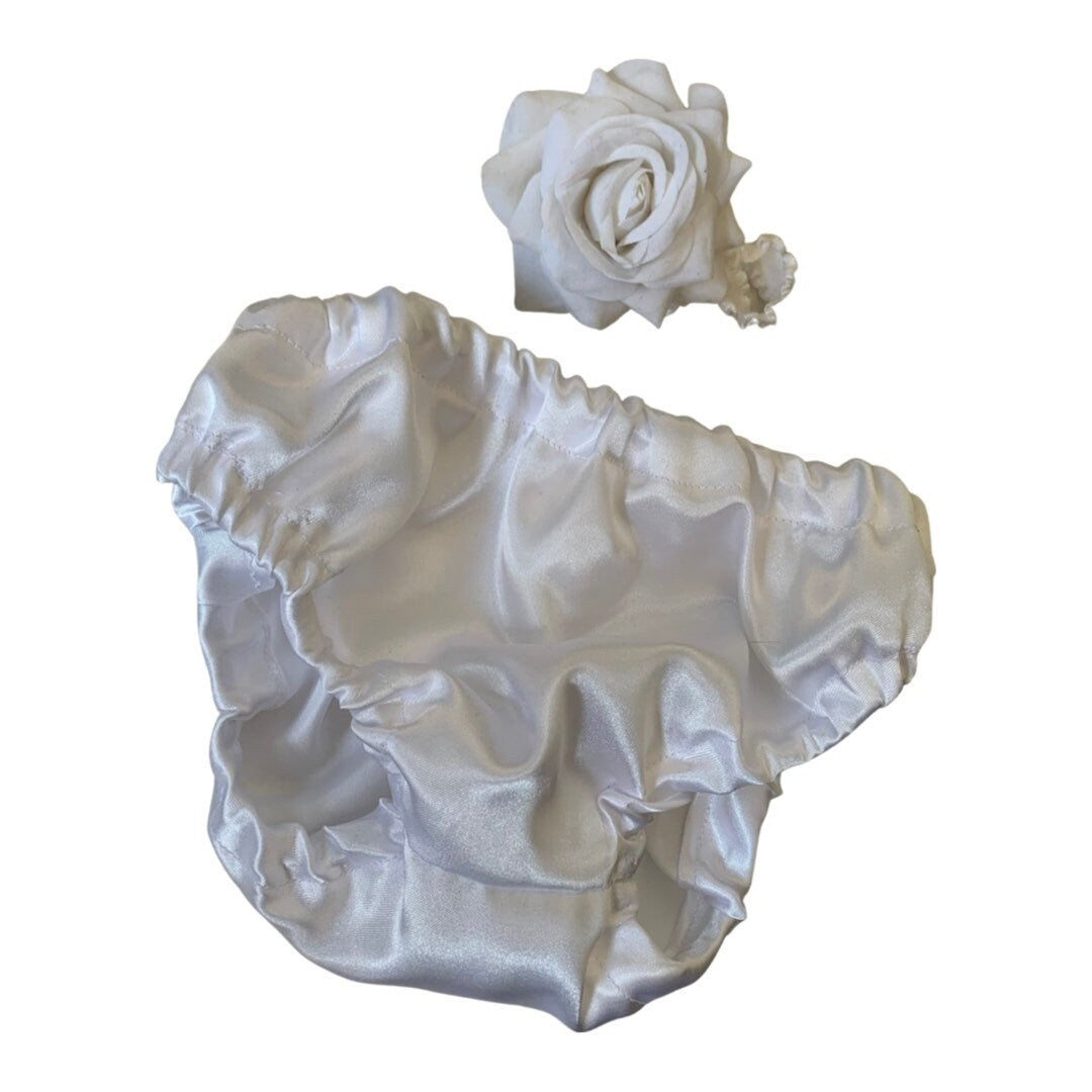 White Satin Bloomer & Matching Headband