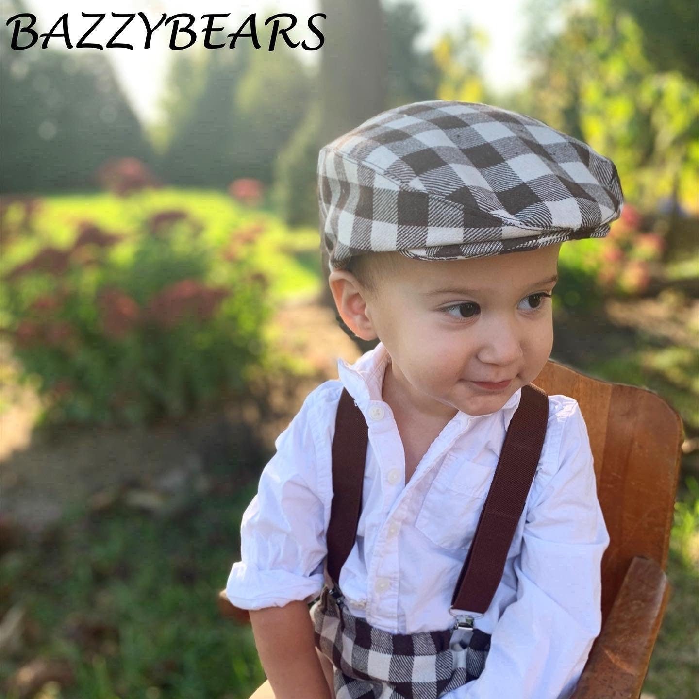 Brown checkered sitter set - baby boy photo prop - baby clothes - vintage style - flat cap - cake smash outfit