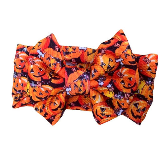 Halloween BIG bow Nylon Head wrap, Orange Bow Headband. Baby girl, newborn, Toddler Headwrap turban,