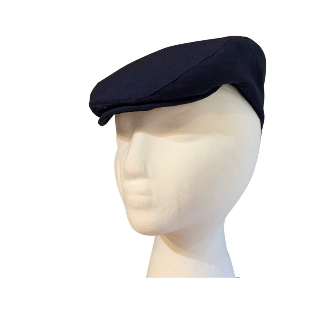 Navy Linen Flat Cap